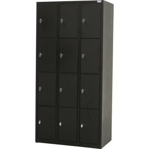 Metalen lockerkast zwart - 12 deurs 3 delig - met slot - 180x88,5x50 cm - voordeel lijn - PLP-105