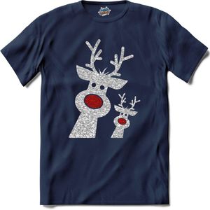 Kerst rendier buddy's glitter - T-Shirt - Dames - Navy Blue - Maat L