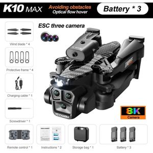 NewWave® - K10 MAX RC Drone - 8K Groothoek HD Camera - 3 Lenzen - Optische Opvouwbare Quadcopter Drone - Met Storagebag & Toebehoren