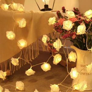 rozenbloem LED-decoratielampenslinger- Romantische Sfeerverlichting-werkt op batterij-3 meter, 20 LED lampjes-wit