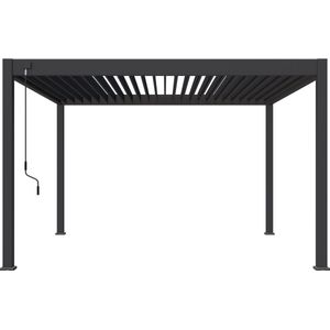 NOVUM HORIZON Overkapping - 400 x 400 cm - Antraciet - Weerbestendig en Luxe uitstraling - Vrijstaande volledig Aluminium Terrasoverkapping - Perfect te gebruiken als Tuinprieel/Carport/Veranda/Pergola