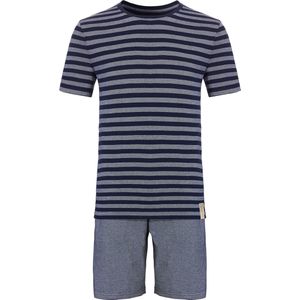 Phil & Co Heren Shortama Korte Pyjama Katoen Blauw / Grijs Gestreept - Maat XL