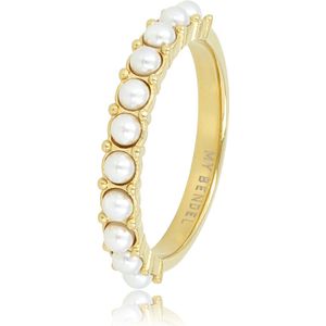 My Bendel - Ring goud met kleine witte parels - Gouden aanschuifring met kleine witte parels - Met luxe cadeauverpakking