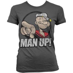 Popeye Dames Tshirt -2XL- Man Up! Grijs