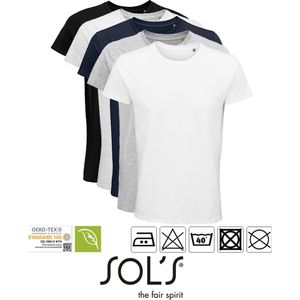 5 Pack Sol's Heren T-Shirt 100% biologisch katoen Ronde hals Zwart, Donker Blauw, Grijs / Lichtgrijs gemeleerd, wit Maat 4XL