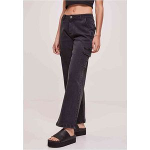 Urban Classics - High Waist Straight Denim Cargobroek - Taille, 33 inch - Zwart