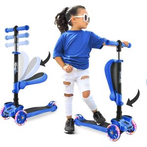 Hurtle Kinderstep - 3-wiel Step - Opvouwbare Scooter met Verstelbare Hoogte, Antislip Platform, LED Verlichte Wielen