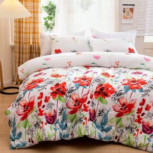 Kleurrijk dekbed 135 x 200 cm 4 seizoenenset 2-delige ademende hoes bloemen bloemenpatroon sprei slaapdeken knuffelig zomer winter gewatteerd gewatteerd dekbed microvezel Gany seizoensdekbed