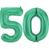 Folat Folie ballonnen - 50 jaar cijfer - glimmend groen - 86 cm - leeftijd feestartikelen