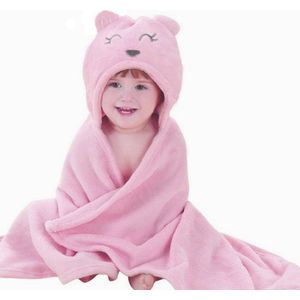 BoefieBoef IJsbeer Roze 2-in-1 Fleece Badcape & Wikkeldeken voor Baby's/Peuters met Dierencapuchon: Warm, Zacht & Comfortabel - Ideaal als Kraamcadeau