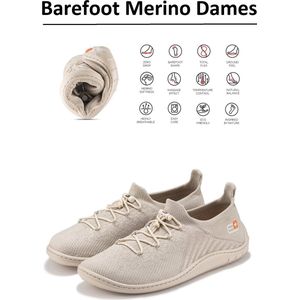 Brubeck Barefoot schoenen met merino wol Dames - natuurlijk comfort - Creme 39