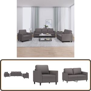 vidaXL 3-delige Loungeset Kunstleer Grijs Loungeset - Tuinmeubelen - Lounge Set - Buitenset - Loungebank