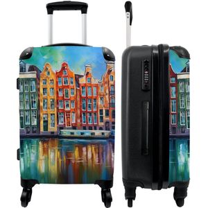 NoBoringSuitcases.com® Koffer - Amsterdam - Architectuur - Olieverf - Kunst - Reiskoffer - Trolley - Hardcase - 90 liter - 66 cm - Grote koffer - TSA slot - Met wielen - 20 kg bagage