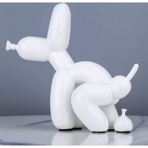 BaykaDecor - Uniek Beeldje Ballonhond Die Poept - Badkamer Decoratie - Pop Art - Jeff Koons parodie - Balloon Dog - Wit - 22 cm