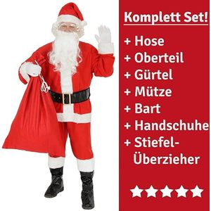 9-delige kerstman kerstman kostuum voor heren met muts, baard, riem en handschoenen. maat L.