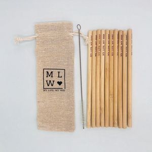 MLMW - Bamboe Rietjes 10 - Bamboo Drinking Straws 10 - Handgemaakt - Uniek - Duurzaam - Herbruikbaar - 100% Natuurlijk - Set van 10 stuks inclusief schoonmaakborstel en linnen zakje - geschikt voor smoothies en cocktails
