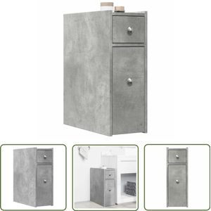 The Living Store Badkamerkast smal met wielen bewerkt hout betongrijs - Badkamerkast - Opbergkast - Houten Kast - Betongrijs - Smalle Kast