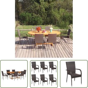 The Living Store 7-delige Tuinset poly rattan bruin - Tuinstoel - Tuinset - Acacia Hout - Buitenkamer - Terrassenset