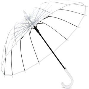 Transparante paraplu XXL helder en extra groot met praktisch openingsmechanisme en ergonomisch wit handvat