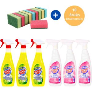 Complete Schoonmaakset Ontvetter & Kalkreiniger Spray - 6 Stuks - Schoonmaakmiddelen - Keukenreiniger - Badkamer Reiniger - Ontkalkingsmiddel - Schoonmaken - Allesreiniger Voordeelverpakking