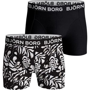 Björn Borg Cotton Stretch boxers - heren boxers normale lengte (2-pack) - zwart en print - Maat: S