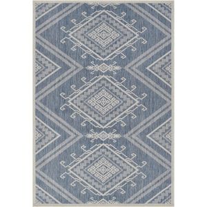 Vercai Rugs Terrace Collectie - Laagpolig Vloerkleed - Tapijt voor Binnen en Buiten - Polypropyleen - Blauw / Ivoor - 160x220 cm