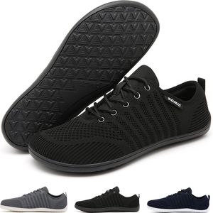 Somic Barefoot Schoenen - Sportschoenen Sneakers - Fitnessschoenen - Hardloopschoenen - Ademend Knit Textiel - Platte Zool - Zwart - Maat 43