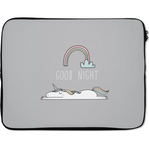 Laptophoes 15.6 inch - Unicorn - Regenboog - Kinderen - Quotes - Good night - Meisjes - Laptop sleeve - Binnenmaat 39,5x29,5 cm - Zwarte achterkant