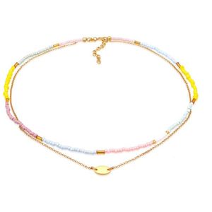 Elli Dames Halsketting Dames Choker Laagjeje Kralen Pastel in 925 Sterling Zilver Verguld