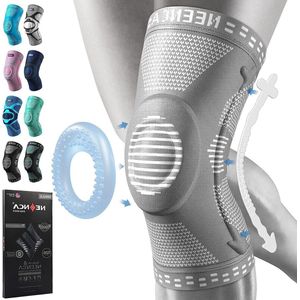 Kniebrace Kniecompressie Sleeve Ondersteuning met Patella Gel Pad en Side Spring Stabilizers voor Hardlopen - Grijs XXL Kniebrace