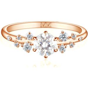 Aurora - 14k Roségouden Moissanite Ring met Minimalistische Zijstenen - 0.5 karaat