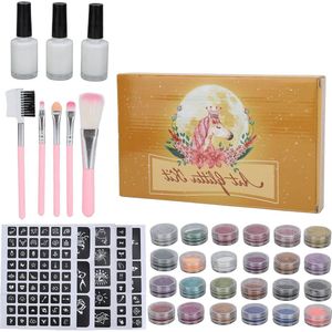 Waterdichte Tijdelijke Glitter Tattoo Kit Set - 24 Kleuren - Voor Kinderen en Volwassenen - Gezicht Lichaam Borstel Nieuw Design - Huidvriendelijk - Nail Art