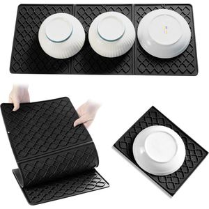 Afdruipmat van siliconen 61 x 26 cm, hittebestendig en antislip, droogmat, opvouwbare gootsteenmat voor servies en glaswerk (zwart)