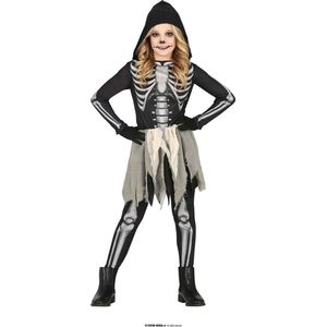 Guirca - Spook & Skelet Kostuum - Niet Zo Hongerig Skelet - Meisje - Zwart, Grijs - 5 - 6 jaar - Halloween - Verkleedkleding