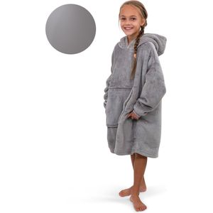 Smileify® Hoodie Deken Kinderen - Fleece Deken met Mouwen - Plaid - Snuggie - Comfy - Grijs