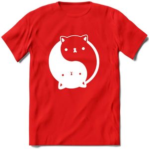 Ying Yang Kat - Katten T-Shirt Kleding Cadeau | Dames - Heren - Unisex | Dieren shirt | Grappig Verjaardag kado | Tshirt Met Print | - Rood - L