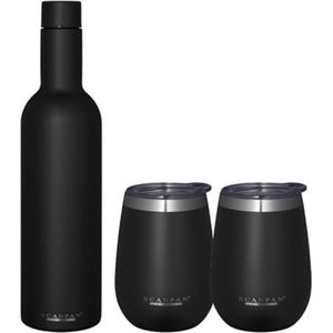 Scanpan - Cadeauset - Wijnfles + 2 bekers - 2GO - Zwart - Dubbelwandige Drinkfles + 2 Dubbelwandige Bekers