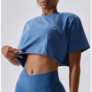 Peachy Bum Short Oversized T-Shirt – Crop top – Sportkleding dames – Blauw – Maat S
