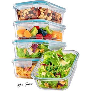 Mrs. Jones Glazen Voedselopslagcontainers met Deksel - Set van 4 Vershouddozen - 1000 ml - Stapelbaar & Luchtdicht - BPA Vrij - Vaatwasmachinebestendig - Geschikt voor Vriezer en Magnetron .