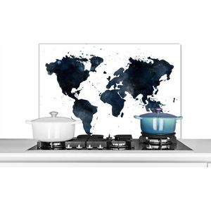 Spatscherm keuken 80x55 cm - Kookplaat achterwand Wereldkaart - Abstract - Blauw - Muurbeschermer - Spatwand fornuis - Hoogwaardig aluminium