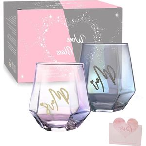 Bril Wijnglas Mokken Set - Bruiloft Geschenken voor Koppel - Verjaardag en Bruidsdouche - Zijne & Haar .