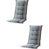 Madison tuinkussens - 2 stuks - Hoge Rug - Stef Grey - 123x50cm - tuinstoelkussens - Grijs - Met Lint - Extra Dik