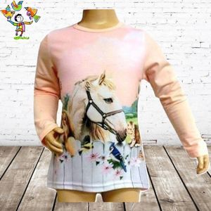 S&C Shirt paard met vogels en poes zalm 98/104