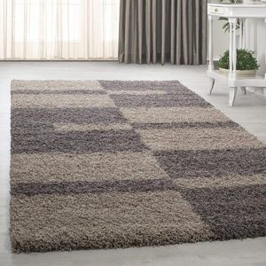 Flycarpets Hoogpolig shaggy vloerkleed - Manhattan 120x170 CM Taupe  3 CM