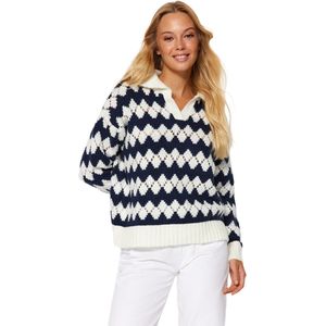 Trendyol Ecru Opengewerkte/Geperforeerde Zachte Textuur Polo Hals Breiwerk Trui Twoaw24Kz00760