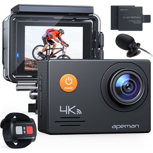 Apeman A79 Sport Action Camera 4k 20MP - 40M Waterdicht Onderwatercamera - Helmcamera - Actiecamera WIFI Afstandsbediening - Externe Microfoon Accessoires Kit