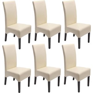 Set van 6 eetkamerstoelen Keukenstoel Latina stoel, LEER ~ crème, donkere poten