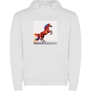 Witte unisex hoodie met “ Kleurrijke Prachtig Steigerend Paard – Kracht “ Print Full Color merk Roly maat 3XL