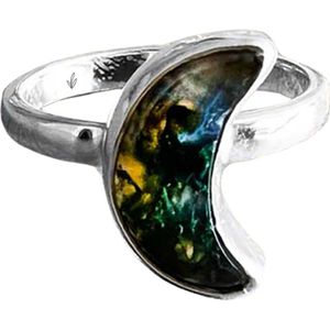 Natuursieraad - 925 sterling zilver mos agaat maan ring 18.25 mm - luxe edelsteen sieraad - handgemaakt