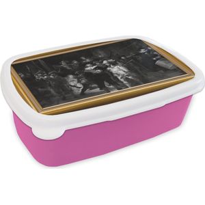 Broodtrommel Roze - Lunchbox - Brooddoos - Nachtwacht - Van Rijn - Lijst - Goud - 18x12x6 cm - Kinderen - Meisje